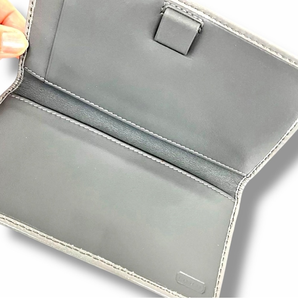 COACH Signature Grey Canvas Checkbook Wallet – Classic Logo Print - Picture 6 of 7